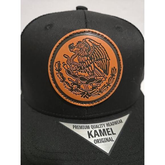 Mexico Eagle Leather Trucker Hat Cap SnapBack Black - Picture 3 of 8